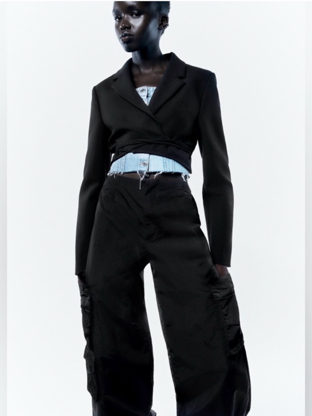 Zara Light Utility Black High Rise Cargo Pants M Light Utilitech Cargo Pocket